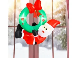 Costway LED Weihnachtsmann mit Kranz Wand Draußen 120CM