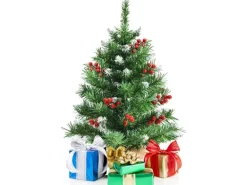 Costway Mini Künstlicher Weihnachtsbaum mit Roten Beeren 60 cm