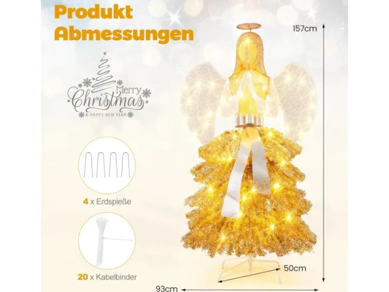 Costway Weihnachtsengel Beleuchtet Weihnachtsfigur 157 cm Hohe