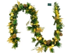 Costway Weihnachtsgirlande mit 50 Leds Warmweiß 270cm Goldenen Kugeln
