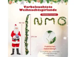 Costway Weihnachtsgirlande mit 50 Leds Warmweiß 270cm Goldenen Kugeln