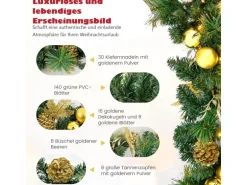 Costway Weihnachtsgirlande mit 50 Leds Warmweiß 270cm Goldenen Kugeln