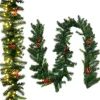 Costway Weihnachtsgirlande mit 100 Leds Warmweiß 270cm & Roten Beeren
