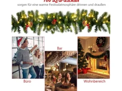 Costway Weihnachtsgirlande mit 100 Leds Warmweiß 270cm & Roten Beeren