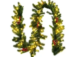 Costway Weihnachtsgirlande mit 100 Leds Warmweiß 270cm & Roten Beeren