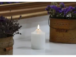 3D LED Kerzenstumpen Echtwachs Vela klein 7,5 x 12 cm Weiß