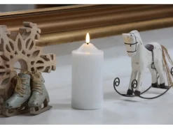 3D LED Kerzenstumpen Echtwachs Vela groß 7,5 x 17,5 cm Weiß