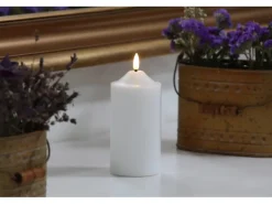 3D LED Kerzenstumpen Echtwachs Vela groß 7,5 x 17,5 cm Weiß