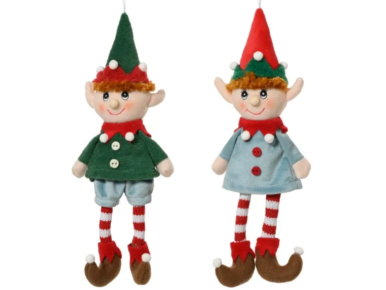 Decoris Weihnachtsanhänger Elf Polyester 10 cm x 5 cm x 27 cm 2-fach Sortiert