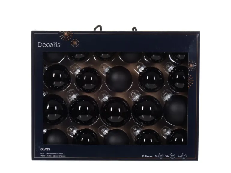 Decoris Weihnachtskugel-Set Glas Schwarz 21-teilig