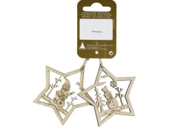 Deko Sterne zum Hängen 2er-Pack aus Holz Natur Ø 7 cm