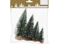 Deko Tannen Bäume aus Kunststoff mit Schnee 4 Stück 7,5 - 10 - 12,5 und 15 cm