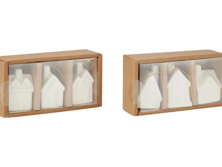 Dekoaufhänger Häuser Keramik Weiß Glänzend 3er-Set 2-fach sortiert