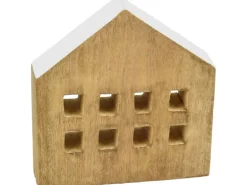 Deko-Haus aus Mangoholz 15 cm Natur-Weiß