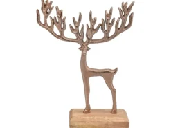 Deko-Hirsch aus Aluminium/Mangoholz 21 cm Kupfer-Natu