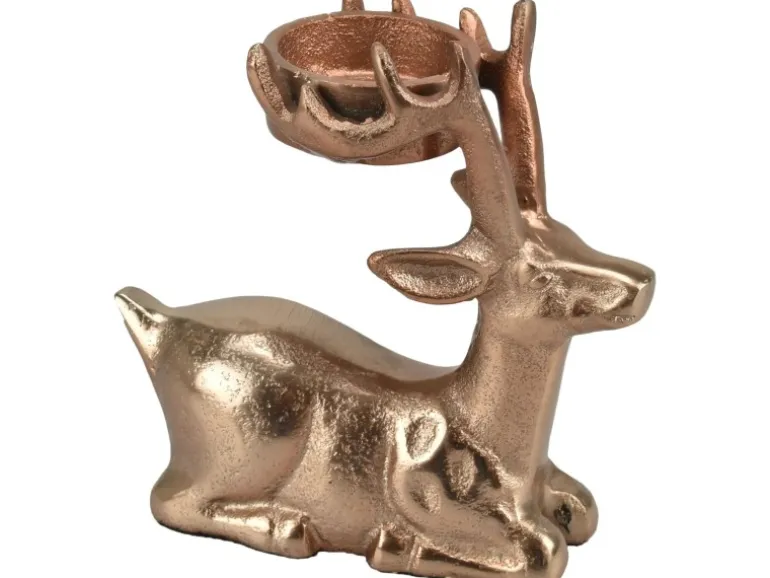 Deko-Hirsch mit Teelichthalter aus Aluminium 13 cm Kupfer