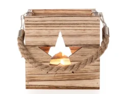 Deko-Holzbox Stern mit Glaswindlicht 12 cm Holz