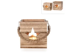 Deko-Holzbox Stern mit Glaswindlicht 12 cm Holz