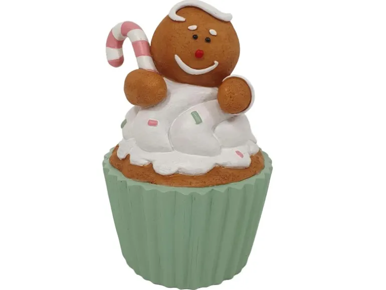 Dekorative Weihnachtsfigur Cupcake mit Lebkuchenjunge Braun-Bunt