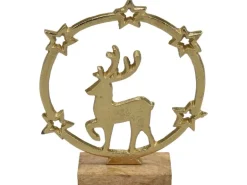 Deko-Ring mit Hirsch aus Aluminium/Mangoholz 17 cm Gold-Natur