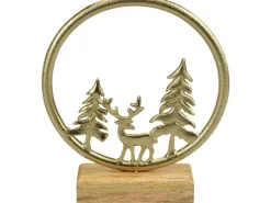Deko-Ring mit Hirschwald aus Aluminium/Mangoholz 23 cm Gold-Natur