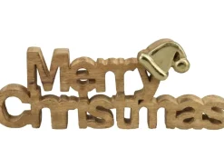 Deko-Schriftzug Merry Christmas aus Mangoholz 33 cm Natur-Gold