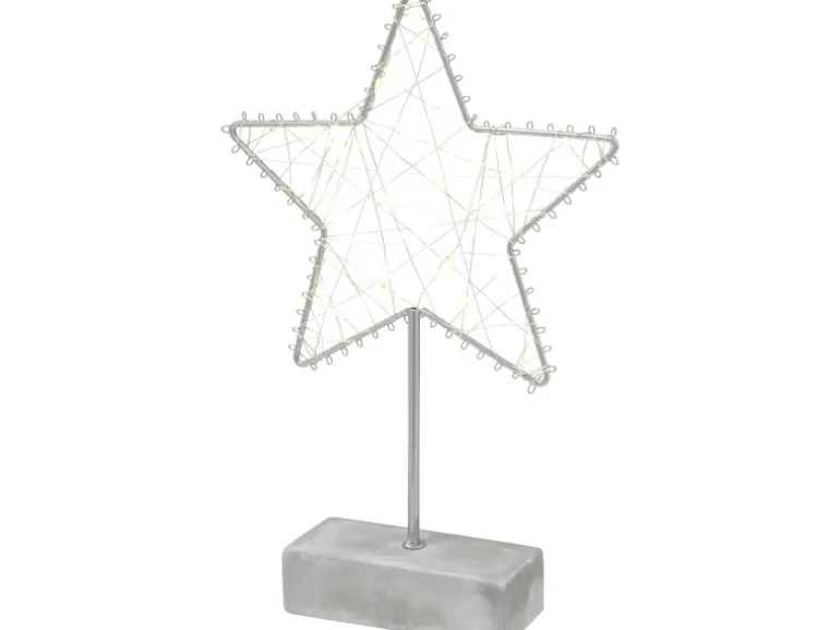 Deko-Stern Metall Silber Matt mit LED-Beleuchtung Warmweiß 20 cm x 5 cm x 30 cm