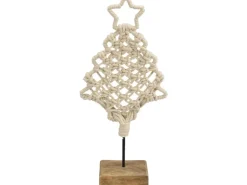 Deko-Tanne aus Makramee-Mangoholz 24 cm Beige-Natur