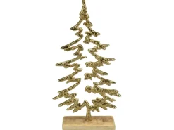 Deko-Tanne Offen aus Aluminium/Mangoholz 29 cm Gold-Natur