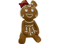 Deko-Weihnachtsfigur Lebkuchenfrau Sitzend Klein 24 cm Braun-Weiß