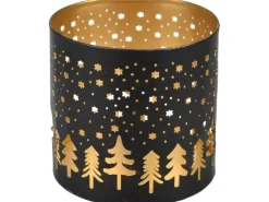 Deko-Windlicht aus Metall Ø 10 cm Schwarz-Gold