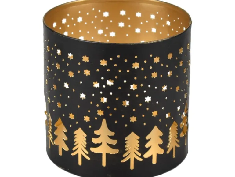 Deko-Windlicht aus Metall Ø 10 cm Schwarz-Gold