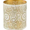 Deko-Windlicht Ornament aus Metall Ø 12 cm Weiß-Gold