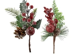 Dekozweig Geeist Gün/Rot 22 cm