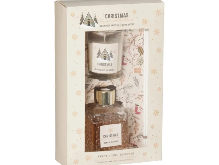 Diffuser-Set mit Kerze Vanille Winterbeere Mistelzweig 3-fach Sortiert