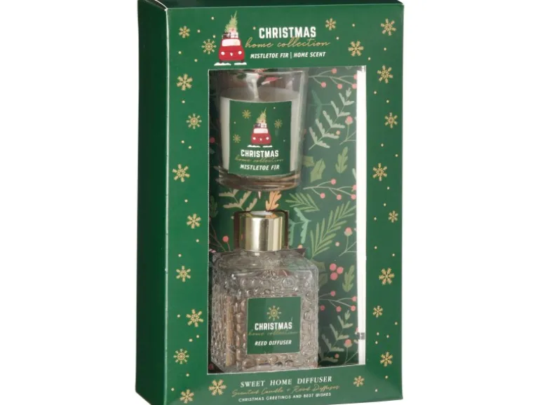 Diffuser-Set mit Kerze Vanille Winterbeere Mistelzweig 3-fach Sortiert