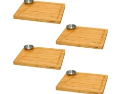 DuneDesign 4er Set Schneidebrett aus Bambus 30 x 25 cm mit Dipschale