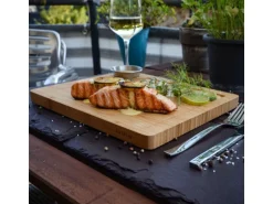 DuneDesign 4er Set Schneidebrett aus Bambus 30 x 25 cm mit Dipschale