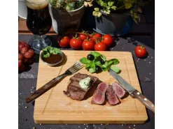 DuneDesign 4er Set Schneidebrett aus Bambus 30 x 25 cm mit Dipschale