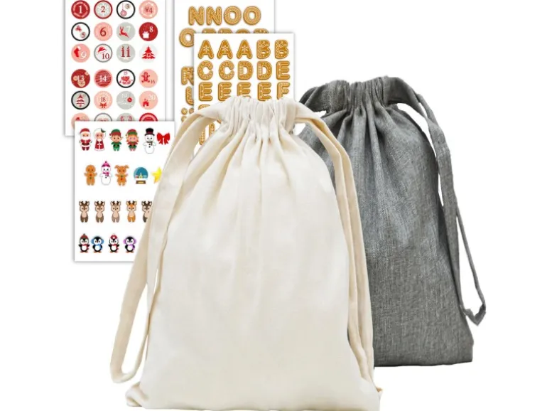 DuneDesign 4er Set Weihnachts Geschenkbeutel 32 x 32 cm mit 200 Aufklebern