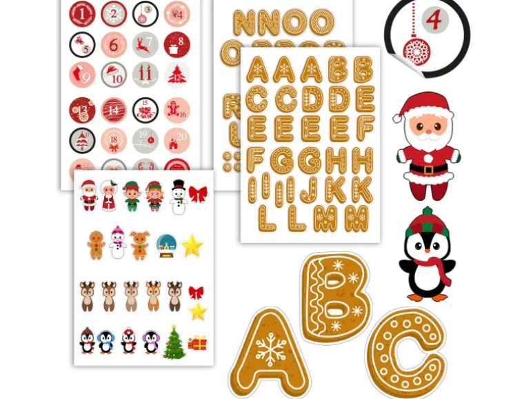 DuneDesign 4er Set Weihnachts Geschenkbeutel 32 x 32 cm mit 200 Aufklebern