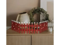 ECD Germany Deko Holz Zaun mit LED in Rot 90 x 21 cm Batteriebetrieben Mini Zaun