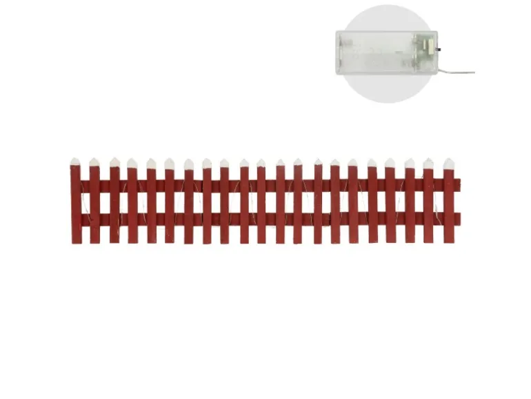 ECD Germany Deko Holz Zaun mit LED in Rot 90 x 21 cm Batteriebetrieben Mini Zaun