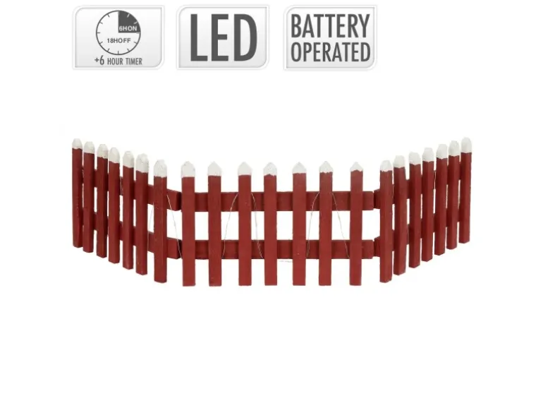 ECD Germany Deko Holz Zaun mit LED in Rot 90 x 21 cm Batteriebetrieben Mini Zaun