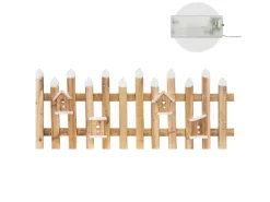 ECD Germany Deko Holz Zaun mit LED in Natur 98 x 39 cm mit Vogelhäuschen Mini