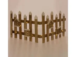 ECD Germany Deko Holz Zaun mit LED in Natur 98 x 39 cm mit Vogelhäuschen Mini