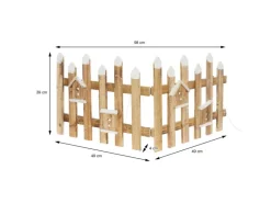 ECD Germany Deko Holz Zaun mit LED in Natur 98 x 39 cm mit Vogelhäuschen Mini