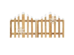 ECD Germany Deko Holz Zaun Natur 30 LED Warmweiß 77x38 cm