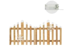 ECD Germany Deko Holz Zaun Natur 30 LED Warmweiß 77x38 cm