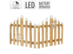 ECD Germany Deko Holz Zaun Natur 30 LED Warmweiß 77x38 cm